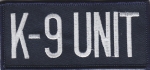 K9-UNIT White on Navy Blue Front Panel Patch 2" X 4.25"